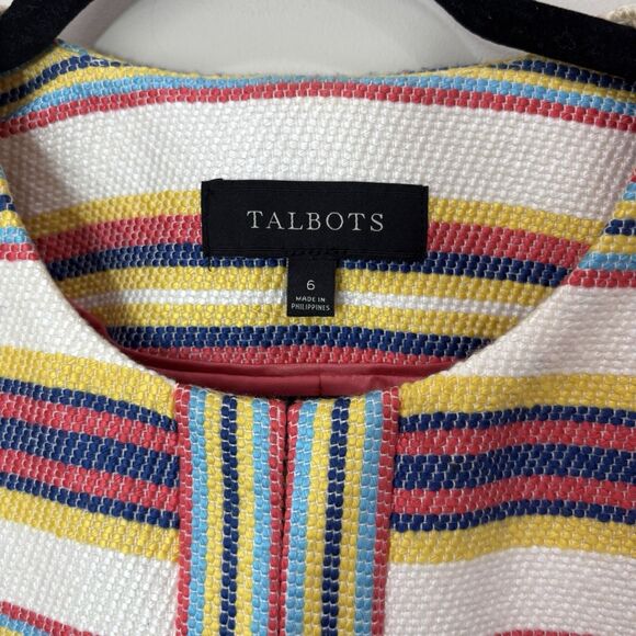 Talbots Yellow Blue Multi Striped Blazer Jacket 6 Cotton Tweed Career Corpcore - Picture 3 of 7